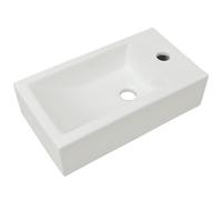 'vidaXL Rectangular Ceramic Basin with Faucet Hole - White & Premium Glazed Surface - Elegant Addition to Bathrooms, Washrooms & Powder Rooms - Easy to Clean