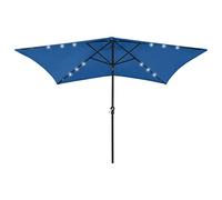 vidaXL Rectangular Garden Parasol with LEDs and Steel Pole, Outdoor Patio Umbrella, Polyester Canopy, Azure Blue, 2x3 meters, Portable, UV Protection