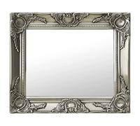 vidaXL Rectangular Wall-Mounted Dressing Room Mirror with Classic Baroque Style Wooden Frame in Silver, 50x40 cm