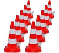 vidaXL Reflective Traffic Cones - 10 Pack Red and White, Weather Resistant, with Reflective Stripes, for Roads, Work Sites and Parking Lots