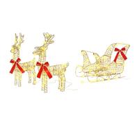 vidaXL Reindeer Pull Sleigh 160 LEDs Warm White 30 x 12 x 55 cm PET