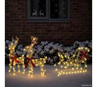 vidaXL Reindeer Pull Sleigh Warm White 30 x 12 x 54.5 cm PET