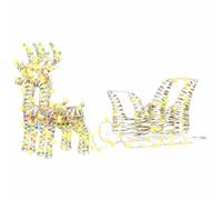 vidaXL Reindeer Pull Sleigh Warm White 30 x 12 x 54.5 cm PET, Modern LED Christmas Decor, Stylish Reindeer Figurines, Seasonal Indoor Outdoor Decorations for Living Room, Warm Lighting