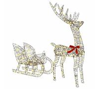 vidaXL Reindeer Pull Sleigh Warm white 70 x 26 x 128.5 cm Rattan, Modern Festive Decor, Reindeer Figurine, Sleigh Decoration, USB Powered, LED Lighting, Holiday Collection, Ambient Glow