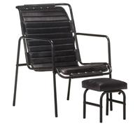 vidaXL Relaxing Armchair with a Footrest Black Real Leather