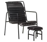 Relaxing Armchair with a Footrest Black Real Leather