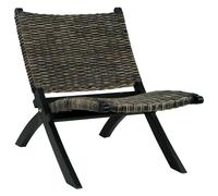 vidaXL Relaxing Chair Black Natural Kubu Rattan and Solid Mahogany Wood Seat