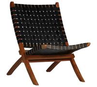 vidaXL Relaxing Chair Real Leather 59x72x79cm Crossed-Stripe Black Foldable
