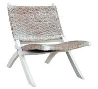 vidaXL Relaxing Chair White Natural Kubu Rattan and Solid Mahogany Wood Seat