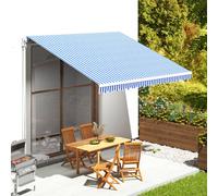 vidaXL Replacement Awning Fabric 4x3.5 m Blue/White – 100% Polyester PU-Coated