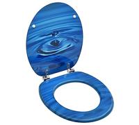 vidaXL Resistant MDF WC Toilet Seat with Lid - Attractive Blue Water Drop Design - Sturdy Chrome-Zinc Alloy Hinges - Universally Suitable, Adjustable Width