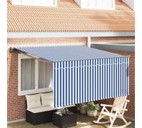 vidaXL Retractable Awning Blue and white 300 x 250 cm Fabric, Outdoor Awning, Re