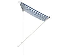 vidaXL Retractable Awning - UV and Water-Resistant Outdoor Shade, Blue and White Polyester Canopy with Steel Frame, Suitable for Terrace or Balcony, Adjustable Length up to 150 cm