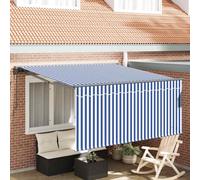 vidaXL Retractable Awning Blue and White 350 x 250 cm, Adjustable Retractable Aw