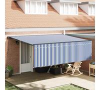 vidaXL Retractable Awning Manual Blue and White 400 x 300 cm, Garden and Terrace
