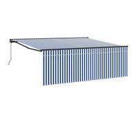 vidaXL Retractable Awning Manual Blue and White 400 x 300 cm, Adjustable Canopy,