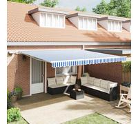 vidaXL Retractable Awning Manual Blue and White 450 x 300 cm