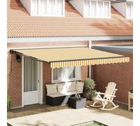 Retractable Awning Yellow White 400 x 300 cm Aluminium Fabric Wallmounted Remote