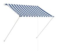 vidaXL Retractable Awning - UV and Water-Resistant Outdoor Shade, Blue and White Polyester Canopy with Steel Frame, Suitable for Terrace or Balcony, Adjustable Length up to 150 cm