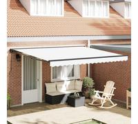 Retractable Awning White Fabric 4x3m Manual Wall-Mounted UV Water-Resist