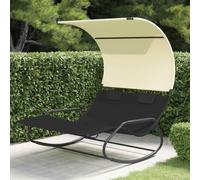 vidaXL Rocking Double Sun Lounger with Canopy Black and Cream NEW