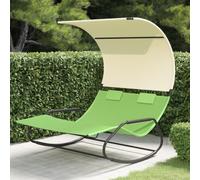 vidaXL Rocking Double Sun Lounger with Canopy Green and Cream UK