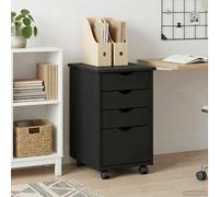 vidaXL Rolling Cabinet Black 34 x 39 x 56 cm Solid Pine Wood