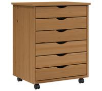 vidaXL Rolling Cabinet Trolley with Drawers Honey Brown Solid Wood Pine MOSS