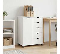 vidaXL Single Door 5 Drawer White Rolling Storage Cabinet - Size: 79 x 63.5 x 39cm - Wilko