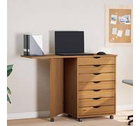 vidaXL Rolling Cabinet with Desk MOSS Honey Brown Solid Wood Pine, Brown