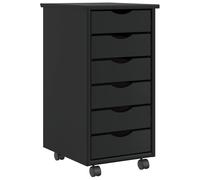 Rolling Cabinet 6-Drawer Black Solid Pine Wood Slim Mobile Storage 34x39x65.5cm