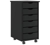 vidaXL Rolling Cabinet with Drawers "MOSS" Black Solid Wood Pine
