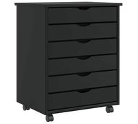 Rolling Cabinet with Drawers MOSS Black Solid Wood Pine