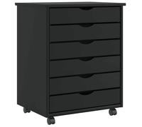 vidaXL Rolling Cabinet with Drawers "MOSS" Black Solid Wood Pine | Loads of room to stash your stuff, Easy to roll about with wheels, Made from sturdy solid pine wood