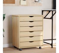 vidaXL Rolling Cabinet with Drawers MOSS Clear Varnish Solid Pine wood