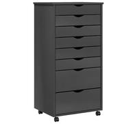 Rolling Cabinet Grey Solid Pine Wood 53x39x103cm 8-Drawer Mobile Storage-wheels