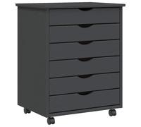 vidaXL Rolling Cabinet with Drawers "MOSS" Grey Solid Wood Pine | Loads of space for keeping things tidy, Comes with wheels for smooth movement, Non-reflective matte for easy upkeep