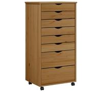 Rolling Cabinet Honey Brown Solid Pine 53x39x103cm 8 Drawers Mobile Storage Unit