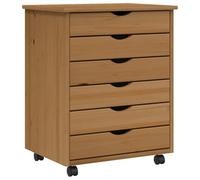 vidaXL Rolling Cabinet with Drawers "MOSS" Honey Brown Solid Wood Pine