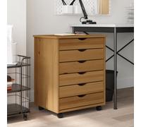 Vidaxl Rolling Cabinet With Drawers Moss Honey Brown Solid Wood Pine
