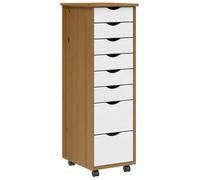 Rolling Drawer Cabinet Honey Brown White Pine 34x39x103cm 8Drawer Mobile Compact