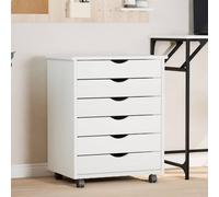 "vidaXL Rolling Cabinet with 6 Drawers in White - Solid Pine Wood - Ideal for Living Room, Office, Kitchen, Garage, Craft Room"