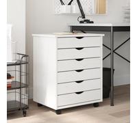 "vidaXL Rolling Cabinet with 6 Drawers in White - Solid Pine Wood - Ideal for Living Room, Office, Kitchen, Garage, Craft Room"