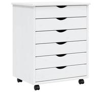 vidaXL Rolling Cabinet with Drawers "MOSS" White Solid Wood Pine