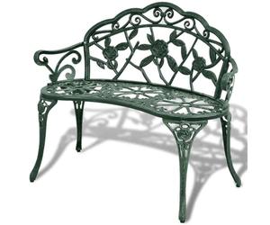 vidaXL Romantic Style Garden Bench, 100 x 54 x 80 cm, Cast Aluminium and Iron Construction, Green, Floral Pattern, Sturdy, Weather-Resistant, Comfortable 2-Seater, Max Load 110 kg.