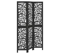 vidaXL Room Divider 3-Panel Office Privacy Screen - Black Solid Paulownia Wood, 105-110 x 200 cm, Durable and Foldable for Bedroom, Living Room, Office