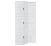 vidaXL Room Divider - 3 Panel Office Privacy Screen - White - Solid Paulownia Wood - Folding Partition for Bedroom, Living Room, Office - 105-110 x 220 cm