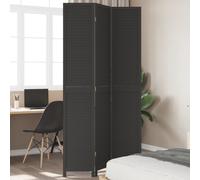 vidaXL Black Solid Paulownia Wood Room Divider - 3 Foldable Panels, Durable Indoor Privacy Screen, Elegant Partition for Bedroom/Office/Living