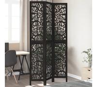 vidaXL Room Divider 3 Panels Black Solid Wood Paulownia