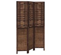 vidaXL Dark Brown 3-Panel Room Divider - Solid Paulownia Wood and Bamboo Privacy Screen for Bedroom/Living Room/Office